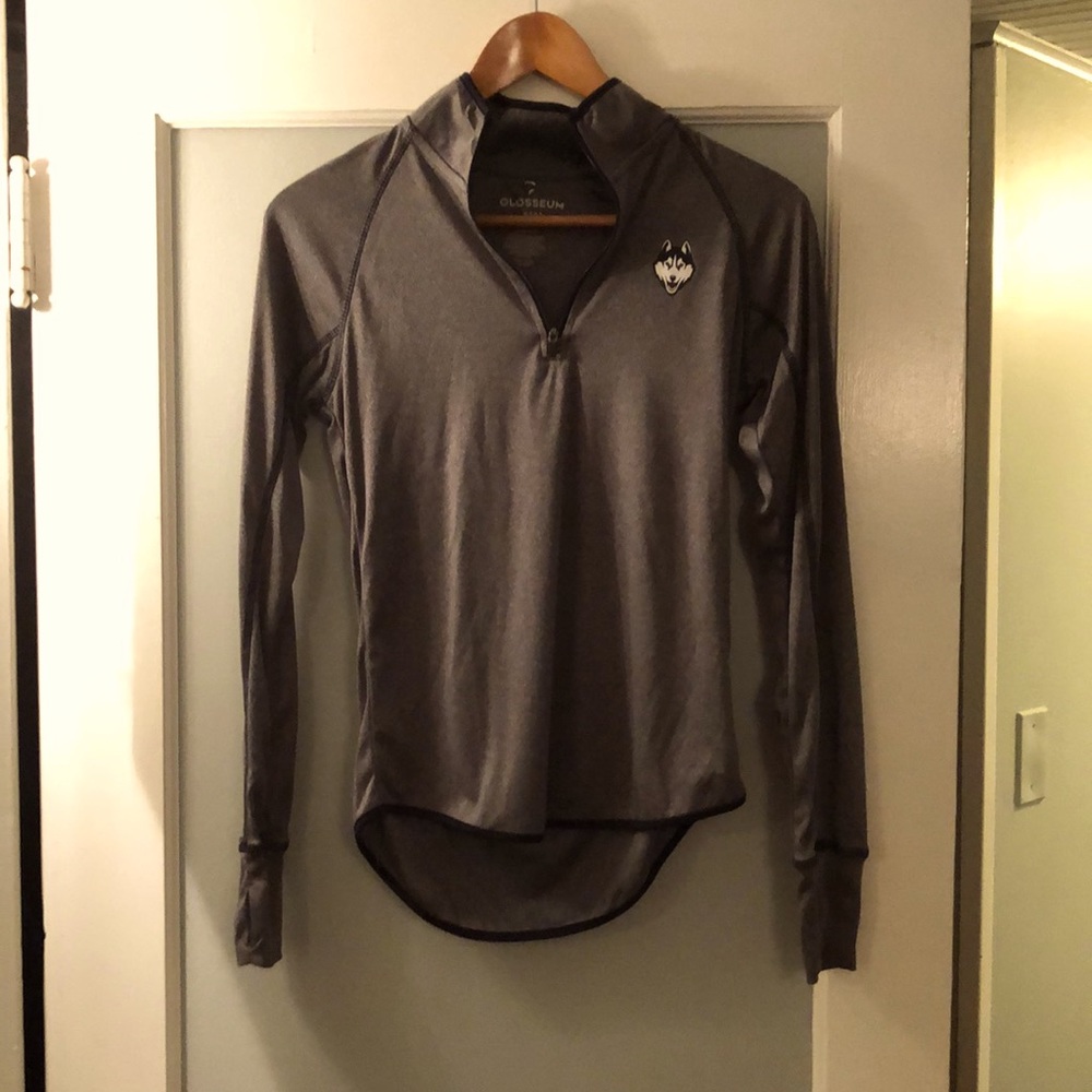 Uconn Husky 3/4 front zipper long sleeve top.